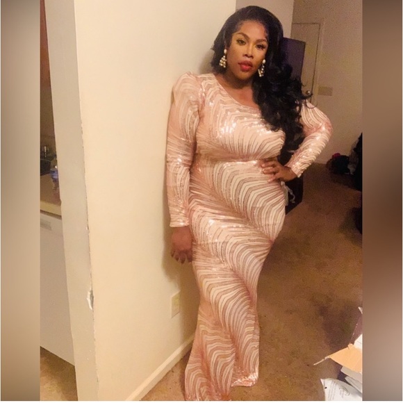 PLUS GOLD ASYMMETRICAL NECKLINE FORMAL MERMAID DRESS - Picture 2 of 11